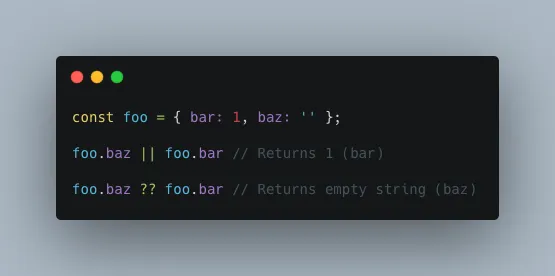 An image showing an example of the OR and Nullish Coalescing operator